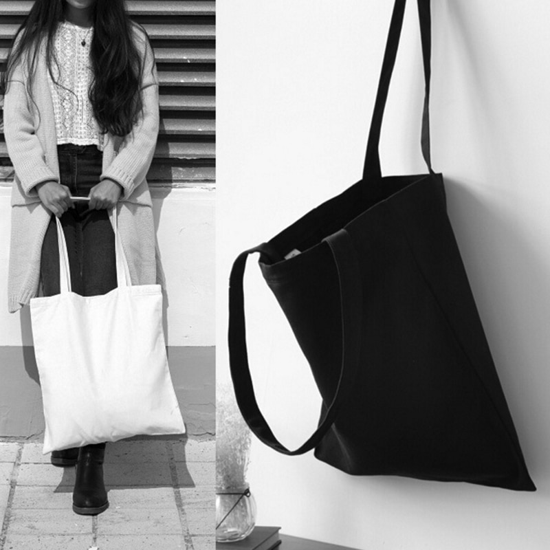 1pz Portatile semplice Uso Riutilizzabile stile bianco/nero shopping borsa di tela di cotone tote Borsa per la donna