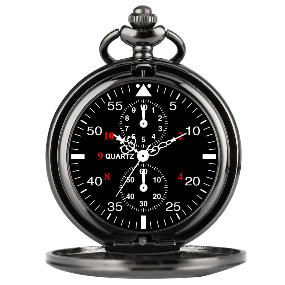 Unique Arabic Numerals Dial Quartz Pocket Watch Engraved Roman Numerals Display Necklace Pocket Watch Retro Black Sweater Chain
