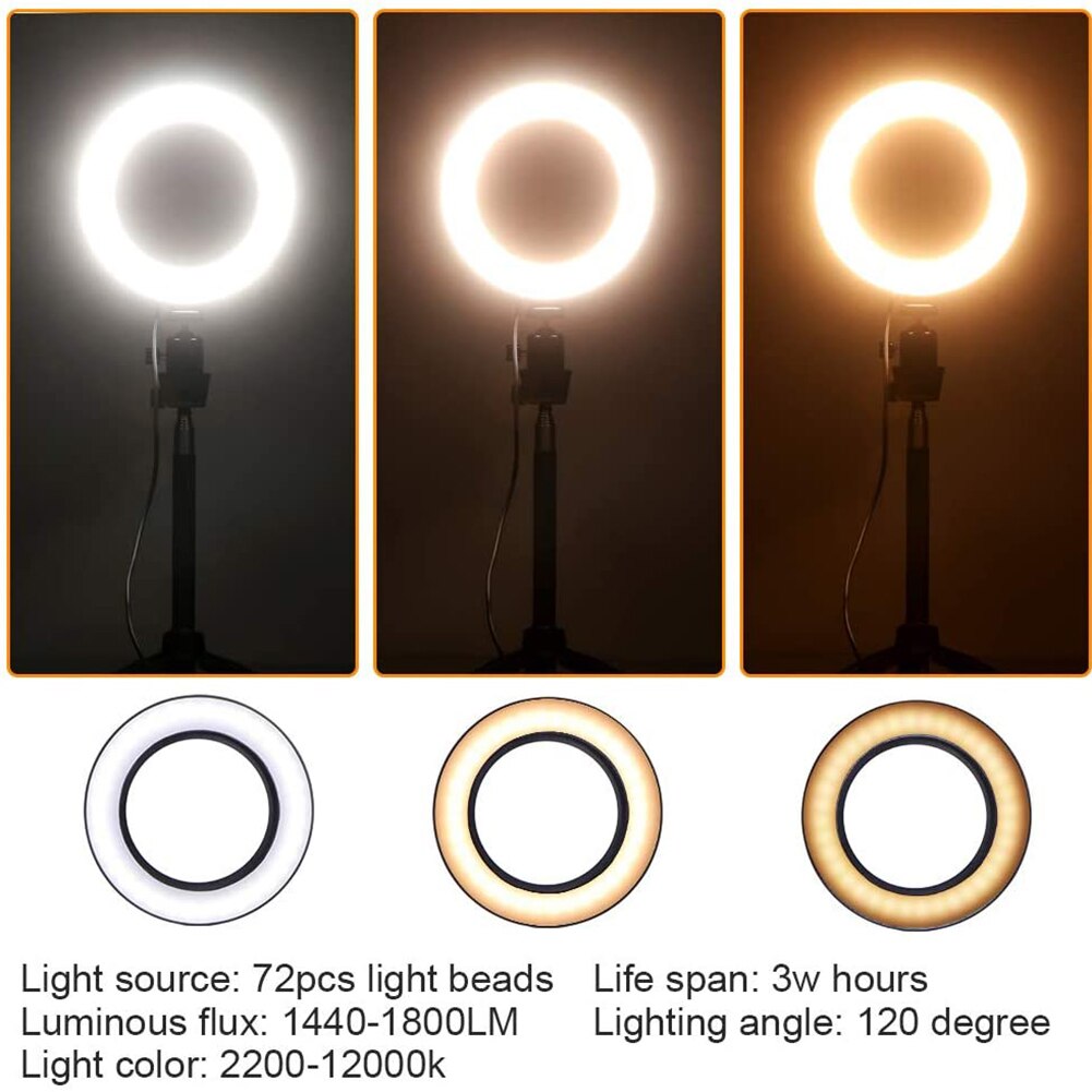Anillo de luz LED USB para Selfie Cámara regulable teléfono fotografía y vídeo iluminación con trípode brillo ajustable para maquillaje