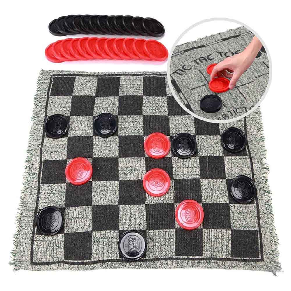 Indoor Outdoor Draagbare Jumbo Board Game Tapijt Dubbelzijdig Checkers Tapijt Met Schaken Omkeerbaar Geruite Mat 3in1 Check Deken