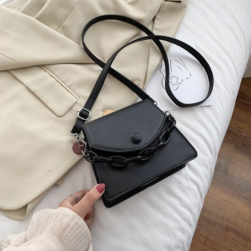 Effen Kleur Dikke Ketting Kleine Pu Lederen Crossbody Tassen Voor Vrouwen Zomer Schouder Cross Body Bag Dames Handtassen: Black