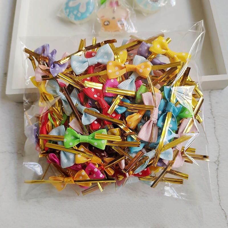 100Pcs DIY Bow Tie Wrapping Golded Wire Bowknot Binding Wire Lollipop Candy Packaging Bags Fastener Sealing Fixed Ties