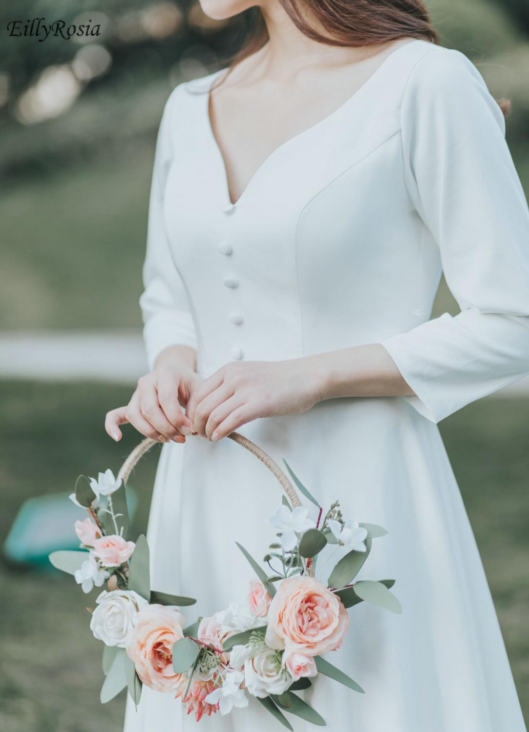 EillyRosia Kreis Rould Braut Strauß Hochzeit Kranz Blume Brautjungfern Halten Blumen Mädchen Künstliche Orange Tür Dekoration