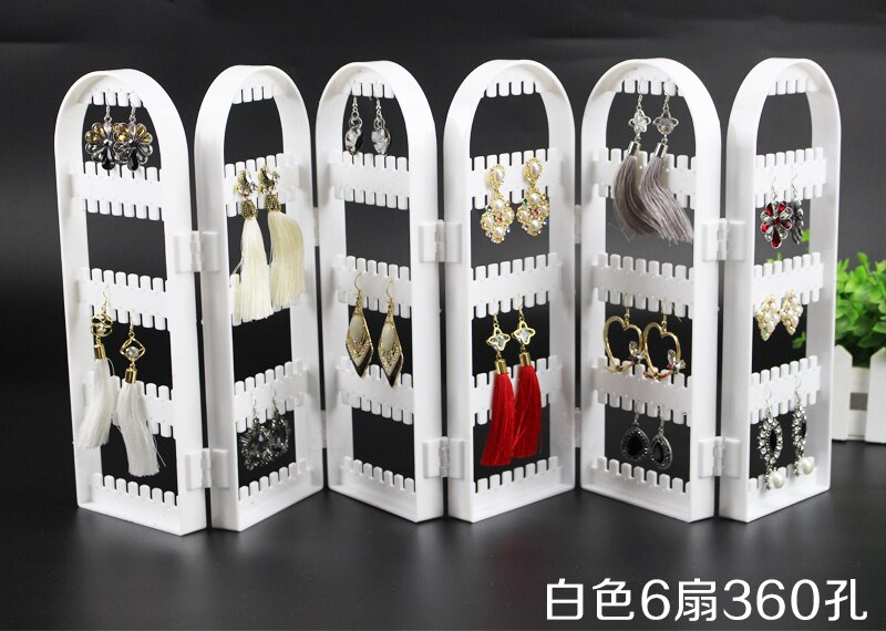 120/180/240/360holes Plastic Clear Earrings Studs Display Rack Folding Screen Earring Jewelry Display Stand Holder Storage Box: 6 white-360 holes