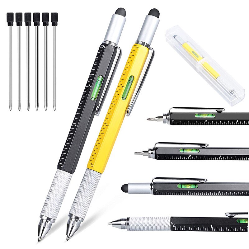 6-in-1-Multitool-Kugelschreiber руkuu Caneta 1 mm schwarze blaue Tinte Touchscreen-Eingabestift Bauwerkzeuge für Papa Ehemann Männer