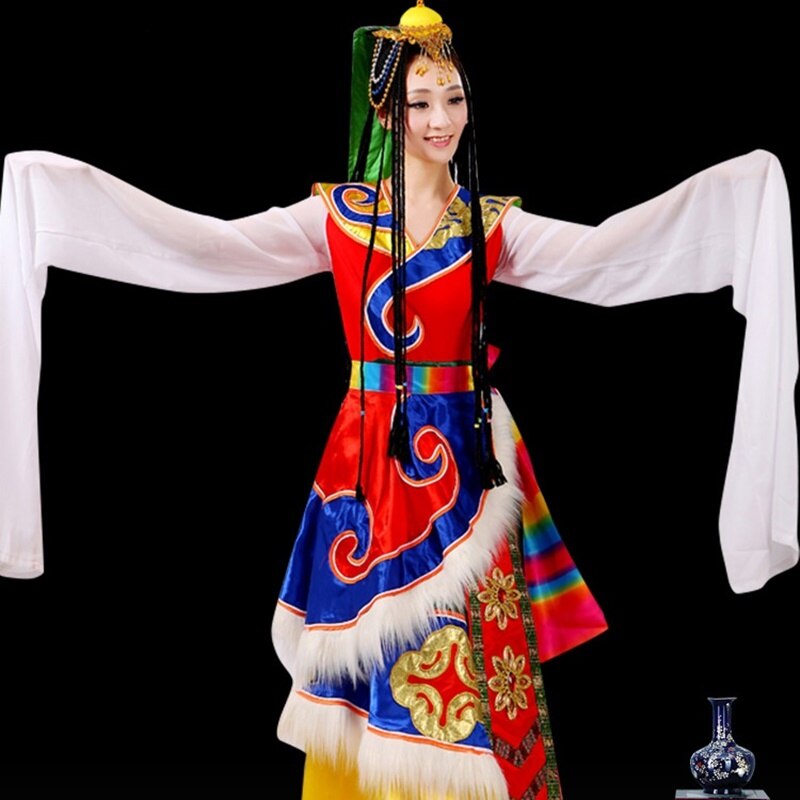 Vêtements de fête mongole chinois manches d'eau Costumes de danse folklorique vêtements scène danseur tenue tenue Performance robe tibétaine