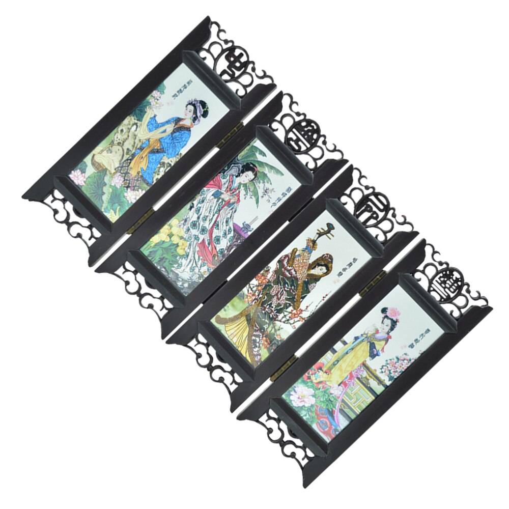 Resin Four Panels Room Screen Divide Screen Small Vintage Folding Panel Screen (Four Great Beauties): Default Title