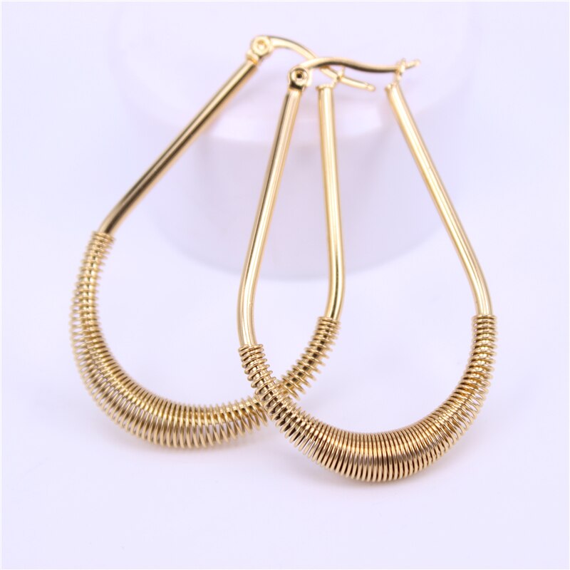 oval Spring earrings Female accessories Suitable 40MM-50MM Diameter Stainless steel jewelry LH529: gold color 40mm