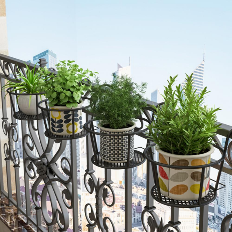 Cestas colgantes de arte del hierro, maceta, balcón, planta colgante, estantes redondos, barandilla, valla, ventana al aire libre, soporte para bonsái, decoración, 1 ud.