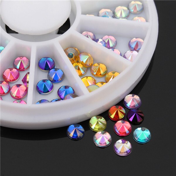 120Pcs In 12 Kleur 1 Wiel Sharp Bodem 4Mm Ronde Kleurrijke Ab Sticker 3D Nail Art Acryl Crystal manicure Rhinestone