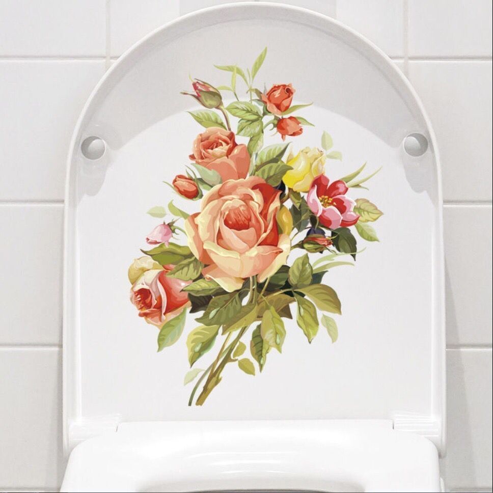 Smukke farverige blomster toilet sæde badeværelse dekoration pvc toilet gulv klistermærker wc indretning toilet bundet hanako kun klistermærker: Hm005