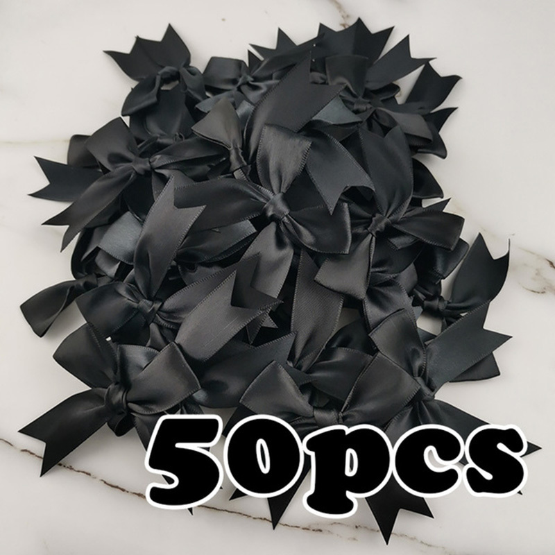 (50 uds) lazos de cinta rosa fresco de 1 pulgada, lazo de satén de poliéster, flor, decoración artesanal DIY: Negro