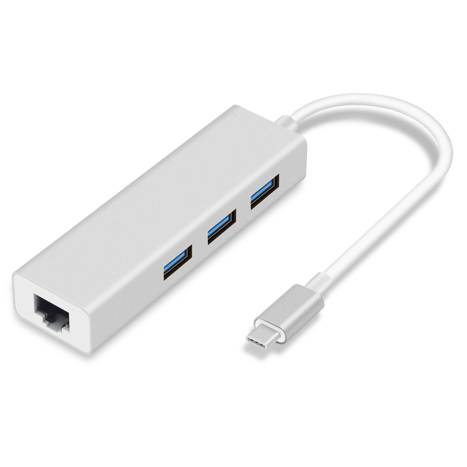 GOOJODOQ USB C Ethernet Rj45 Lan Adapter 3 Port USB Type C Hub 10/100/1000 Mbps Gigabit ethernet USB 3.0 Network Card voor MacBook: Silver