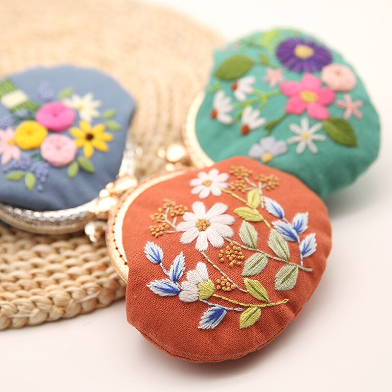 Flower DIY Bag Embroidery Purse Kissing Bag Cross Stitch Kit for Beginner Needlework Sewing Craft Friend
