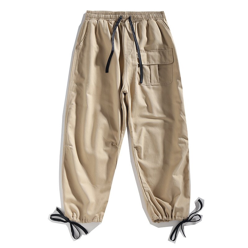 Fgkks merke herre last bukser trend mannlig stor lomme bomullsbukser herre snøringe løs ensfarget fritidsbukser: Xl / kaki