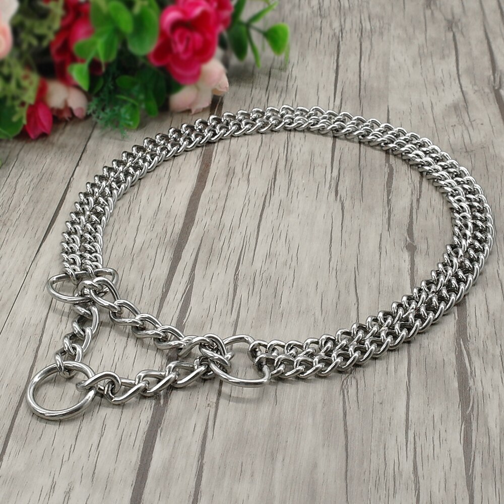 Dog Training Chain Pet Choke Collar Double Row Metal Chain Stainless Steel Slip Collar P Chain for Large Dogs Pitbull