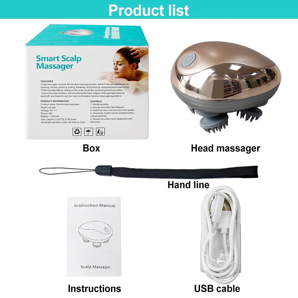 Elektrisches Kopfhautmassagegerät, Haarwachstum, tragbar, wiederaufladbar, Kopfmassage, Stress, Entspannung, wasserdicht, Handhaarkratzer, Silikon: MULTI