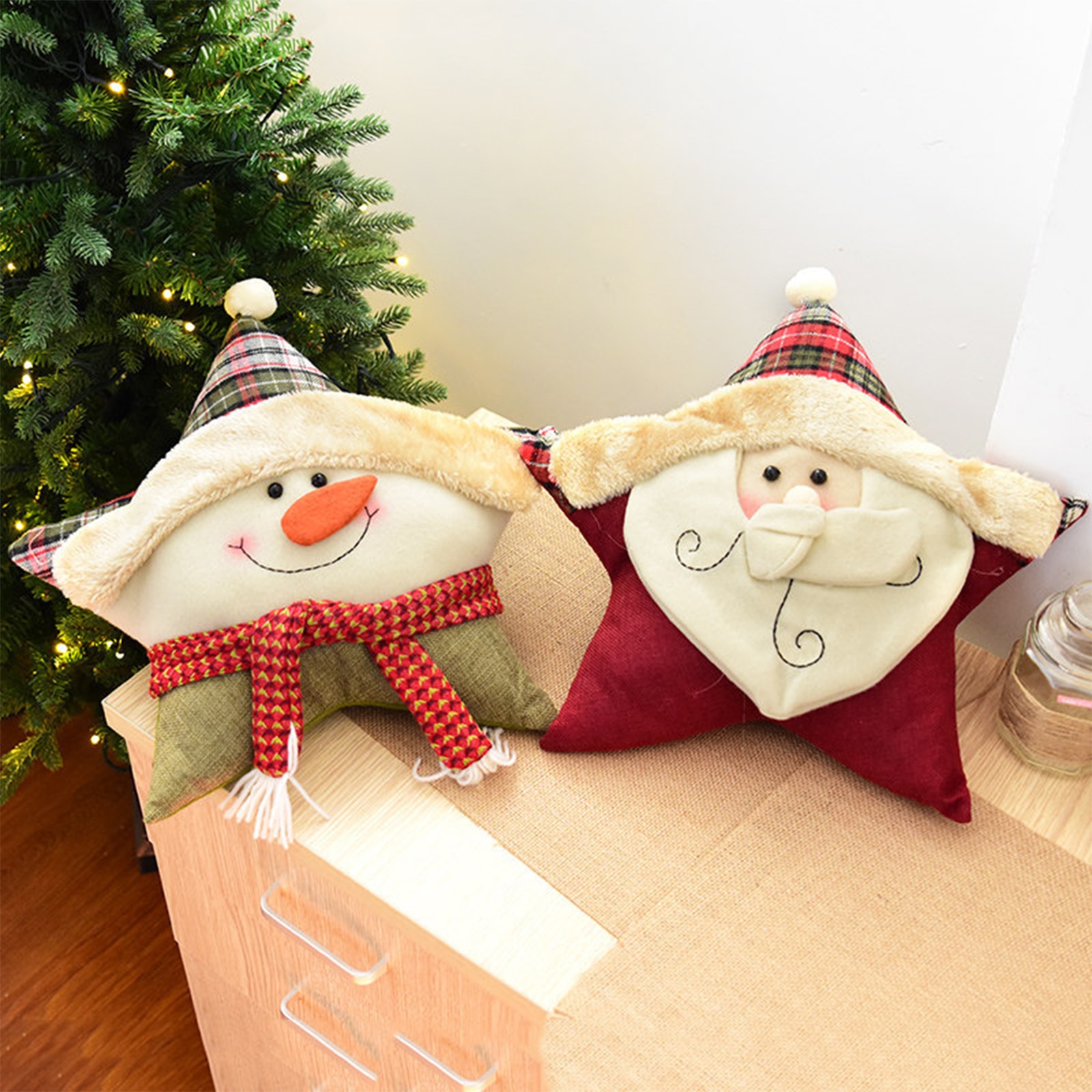 Kerst Kussens Leuke Decoratieve Kerstman Sneeuwpop Patroon Stervormige Kussen Voor Thuis Sofa Couch Bed Auto Xmas Ornament