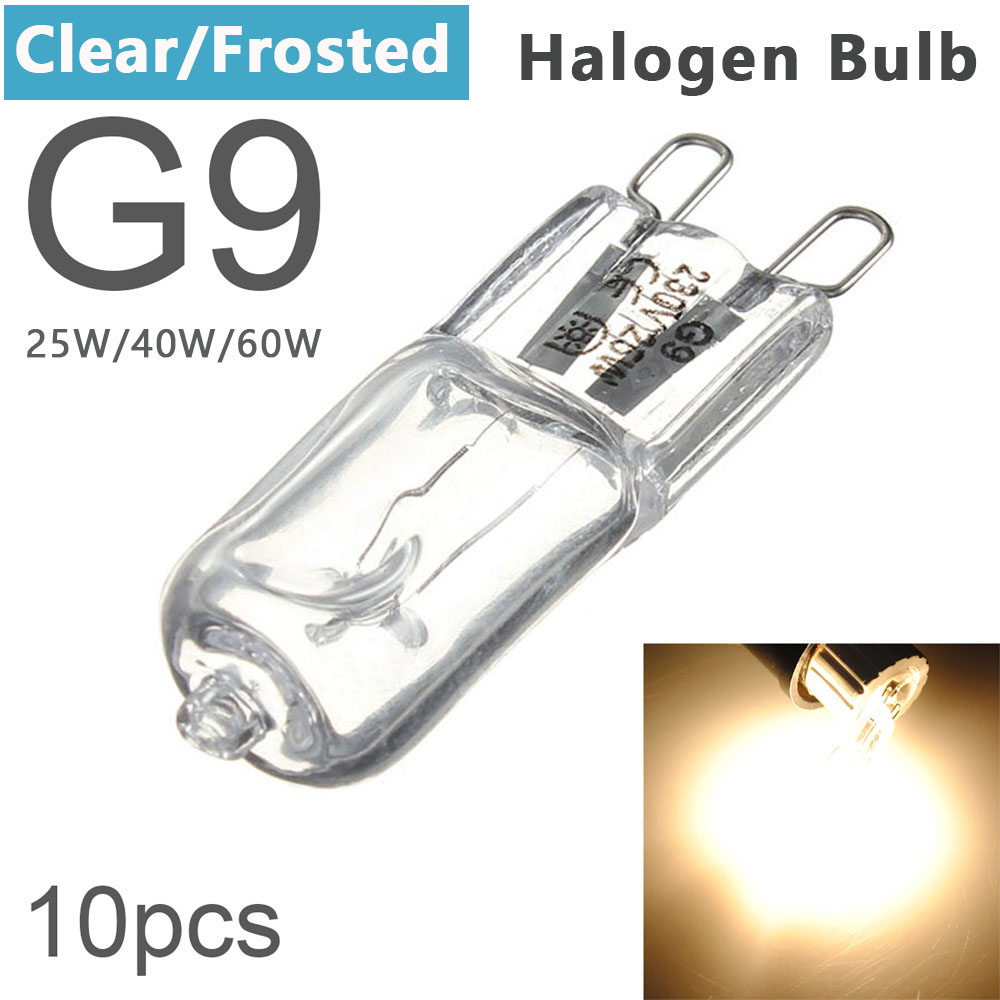 10 Uds G9 25W 40W 60W bombillas halógenas transparentes/esmeriladas Base de 2 pines bombilla pequeña blanca cálida para candelabros/colgantes/luces de gabinete