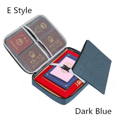 Waterproof Storage Document Bag Portable Household Certificate Finishing Pouch Travel Business Trip Organizer Case Accessories: Navy Blue  E