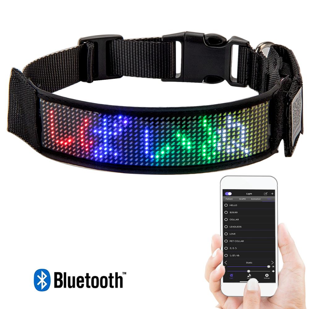 Led Pet Collar Bluetooth Programmable Scrolling Message Display Rechargeable Flashing Anti-Lost/Avoid Accident Led Dog Tag