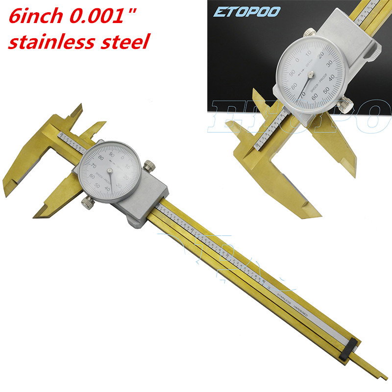 150mm 6inch Precision Dial Caliper Dial Vernier Caliper inch size Micrometer Gauge thickness Measuring Tool 0-150mm: Inch Titanium plate
