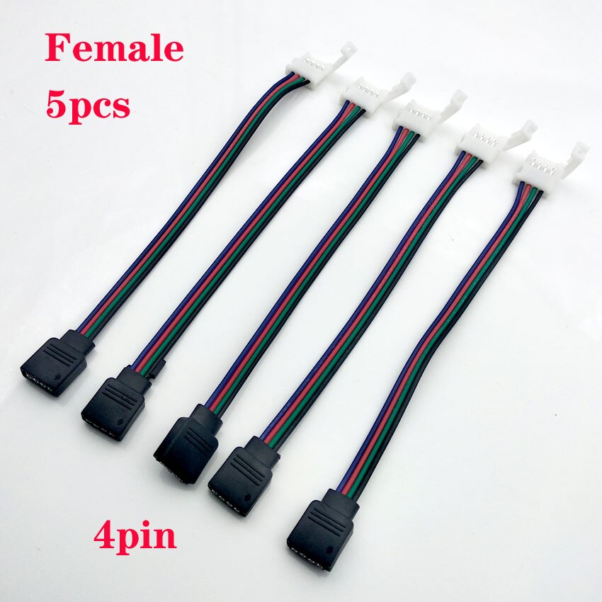 5 pces 4pin 5pin 10mm 12mm led strip conector clipe fêmea conector cabo 15cm fio para 5050 rgb rgbw rgbww led luz de tira: 5pcs Female
