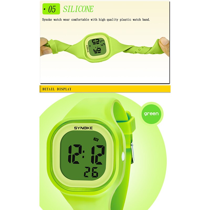 Synoke Kinderen Kinderen Digitale Horloge Meisjes Jongen Horloges Studenten Klok Kleurrijke Siliconen Led Digitale Sport Horloges