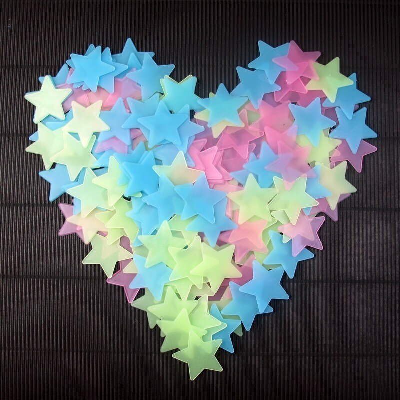50 stuks/zak 4.2cm kleurrijke lichtgevende glow in the dark sterren muursticker voor kinderen babykamers fluorescerende stickers groter