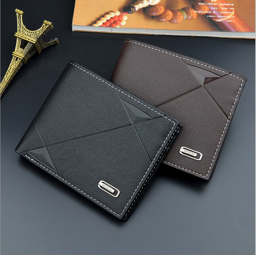 nouveaux hommes portefeuille pu couleur unie mince portefeuille hommes deux voies pliant court carte de crédit portefeuille porte-monnaie affaires portefeuille hommes