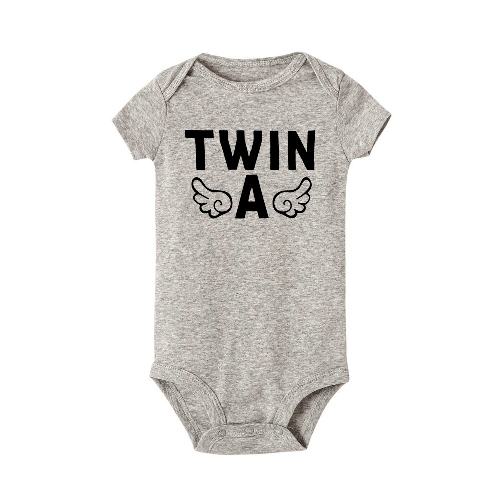Neugeborenen Baby Jungen Mädchen Kurzarm Karosserie Zwillinge A & B Strampler Kleidung Sommer Baby Zwillinge Strampler Kleidung: Grau / 24M