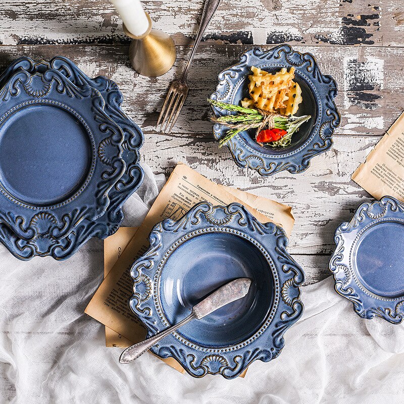 Kreative Barock Keramik Geschirr Gericht Westlichen Lebensmittel Erzähler Salat Schüssel Suppe Schüssel Weiß Glasur Geprägt Juni Teng Serie