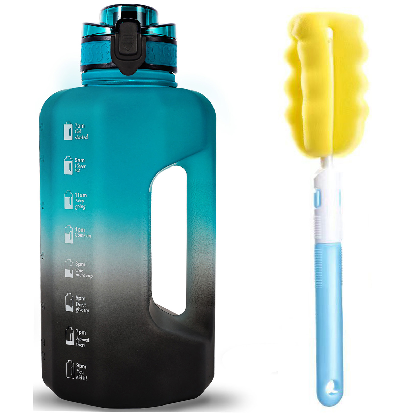 Grote waterfles 2,2 liter met handvat Tijdmarkering, rietje lekvrij halve gallon grote capaciteit enorme kruik voor training gym fitness: Army Green