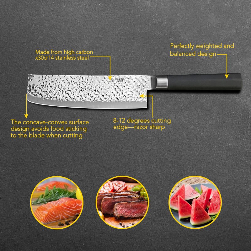 Kockkniv kökskniv stål 7 tum kinesisk stil köttklyver frukt grönsak non-stick  x50 cr 15 kniv i rostfritt stål