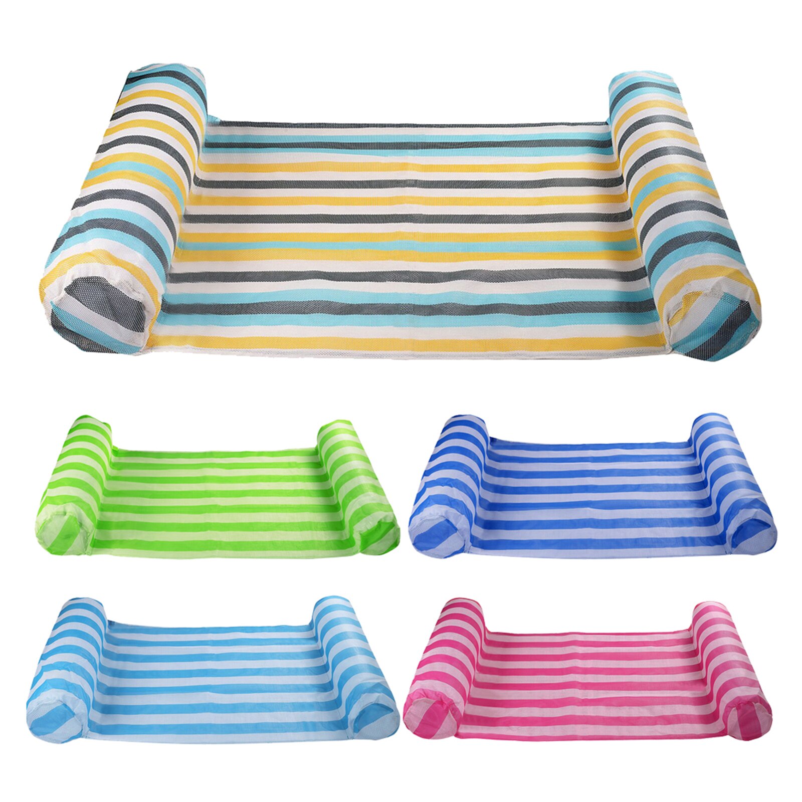 Cama flotante plegable para piscina, colchón de aire inflable con respaldo ergonómico, suministros de entretenimiento para playa
