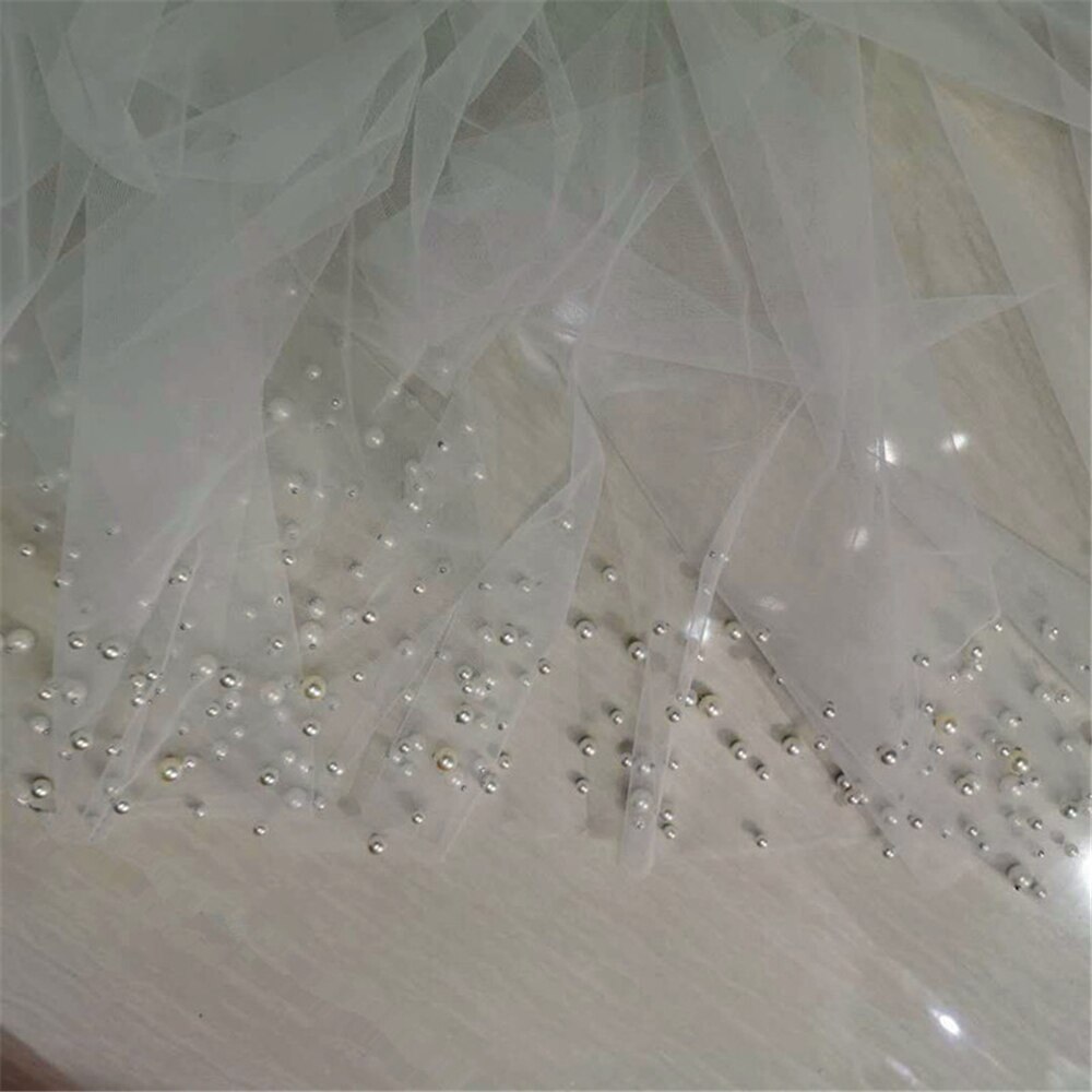 Velo de novia largo de una capa, longitud de catedral de boda con borde de perlas, velo de tul de Noiva con cuentas de marfil sin peine, 3x3 metros