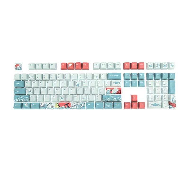 PBT Keycap Set - 108 Keys - Dye Sublimation - Ukiyo-e Sea Waves / Summer Lotus Designs: Ukiyo-e Sea Waves