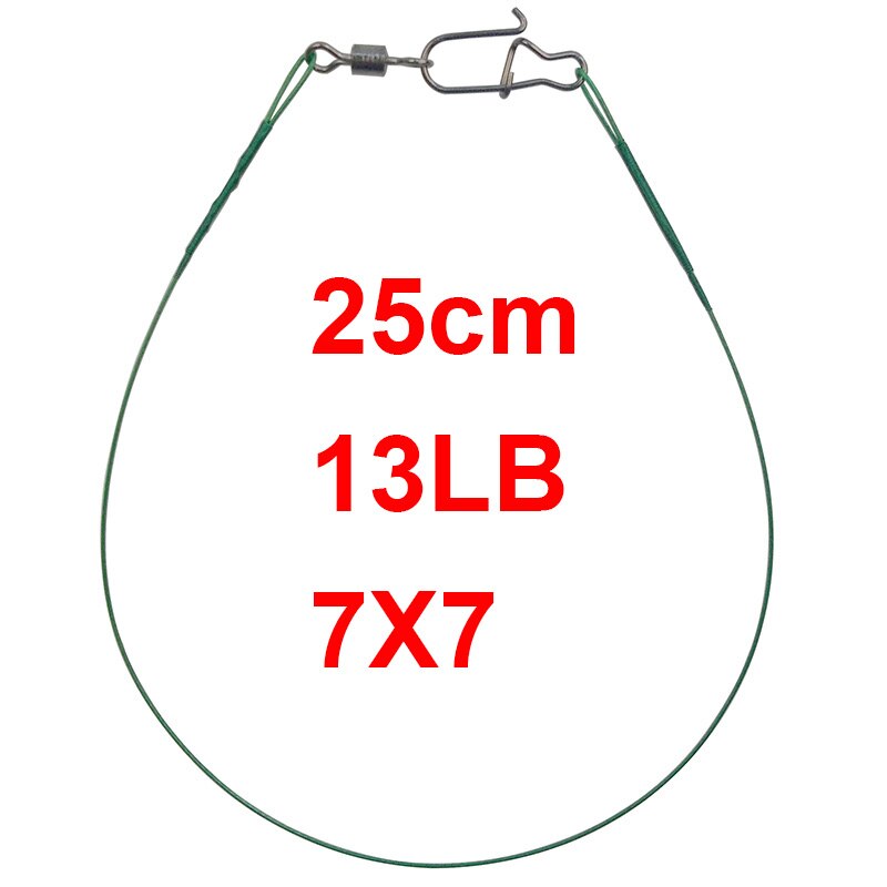 50 stk grøn nylonbelagt rustfrit stål fiskesnøre wire ledere 20cm 25cm spor fiske stål wire test 13lb 20lb 26lb: 25cm 13lb 7 x 7