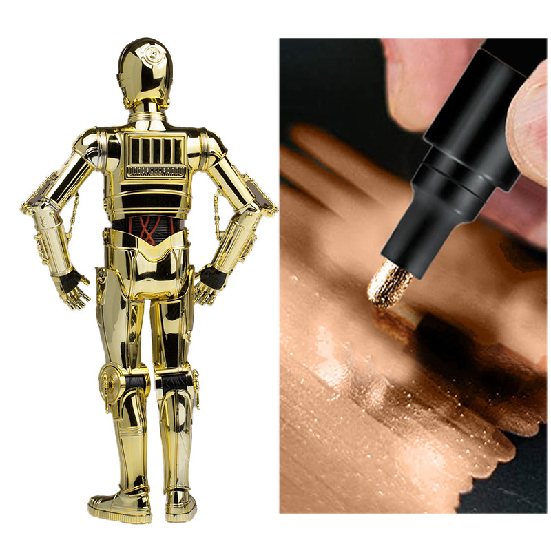 Rotulador de pintura cromada, bolígrafos de pintura de espejo líquido reflectante, tinta dorada y plateada, punta de escritura de 2mm para modelo de Metal, madera, plástico y piedra