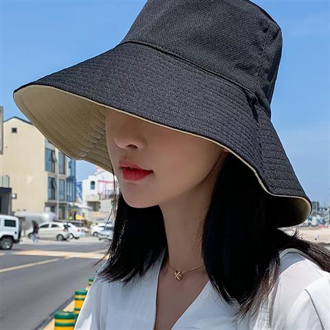 Sommer fisker hat kvinder ensfarvet dobbeltsidet dækning uv beskyttelseshætte stor kant solbeskyttelse hat kvinde: Sort