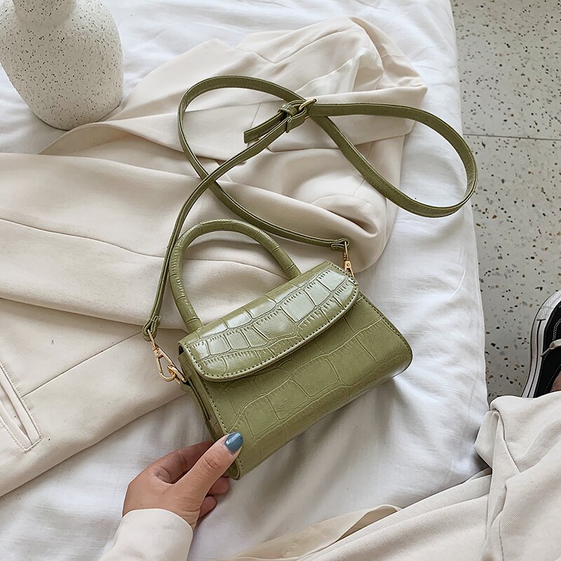 Steen Patroon Mini Pu Lederen Crossbody Tassen Voor Vrouwen Effen Kleur Eenvoudige Schouder Handtassen Vrouwelijke Reizen Bakken: green