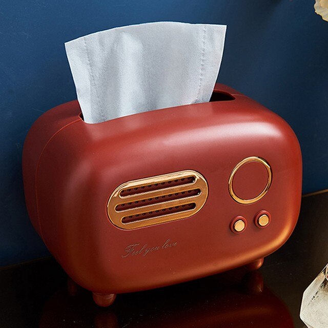 Radio Model Tissue Box Desktop Paper Holder Towel Storage Napkin Case Organizer Ornament Craft Wet Wipes Dustproof Storage Box: Red