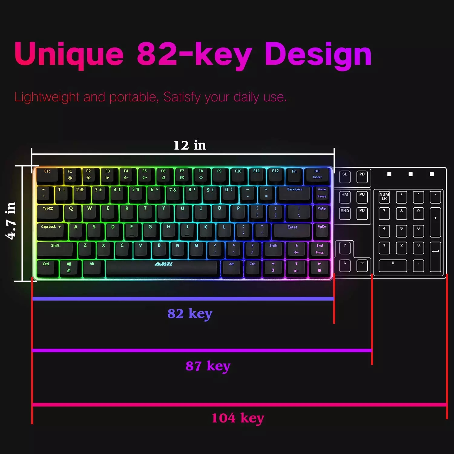 AJAZZ AK33 RGB Mechanical Keyboard Compact 82 Keys Anti-Ghosting Wired Gaming Keyboard for Win PC Gamer
