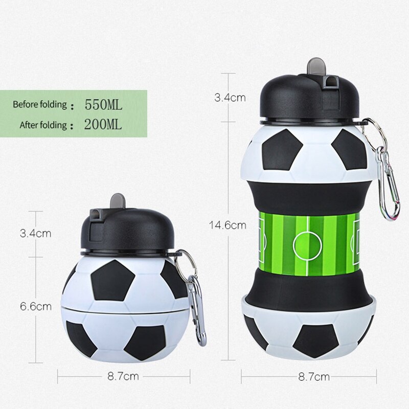 Botella de agua para deportes de fútbol, botellas de viaje plegables con silicona para acampar, deportes de senderismo