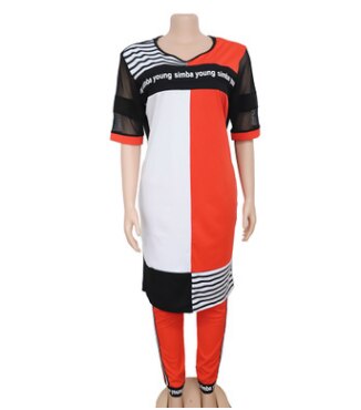 2 pezzo di impostato Abbigliamento Donna Africa Le Donne A Righe Lettere Mezza Manica Maglione Magliette E Camicette E pantaloni donne africane vestito di abbigliamento africano: Rosso / XXL