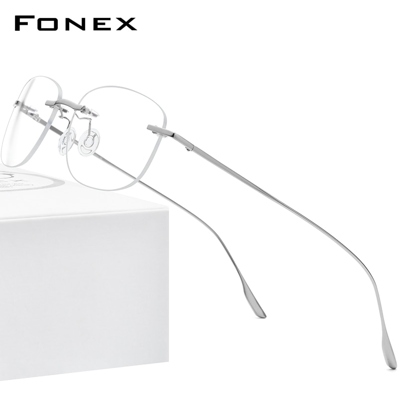 Fonex Titanium Legering Glazen Frame Mannen Vrouwen Randloze Recept Vierkante Brillen Bijziendheid Optische Koreaanse Eyewear 8107
