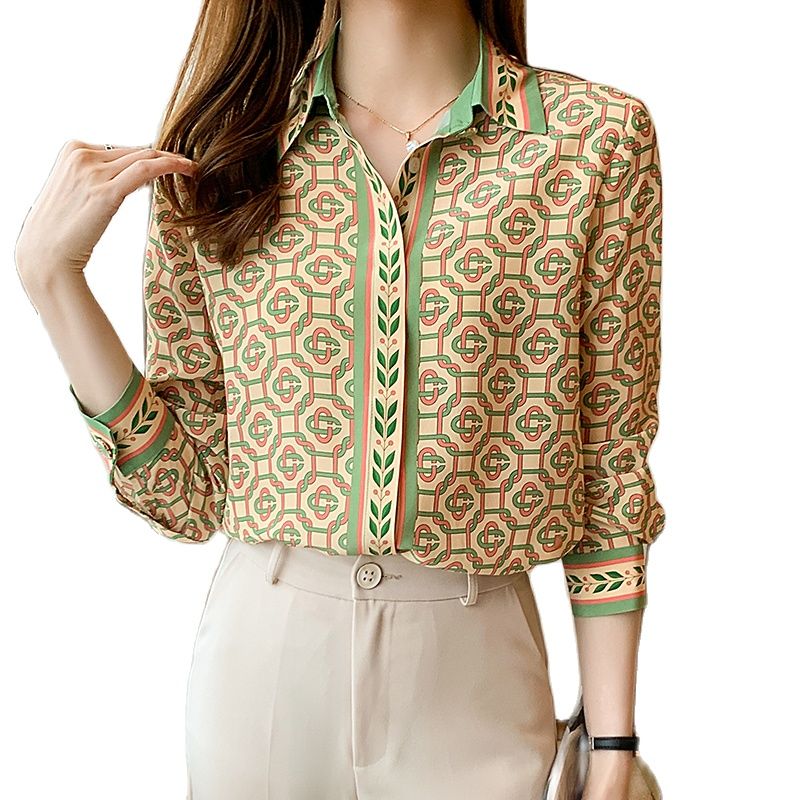 Blusa de manga larga para primavera y otoño, camisa con estampado de cadenas para Mujer,