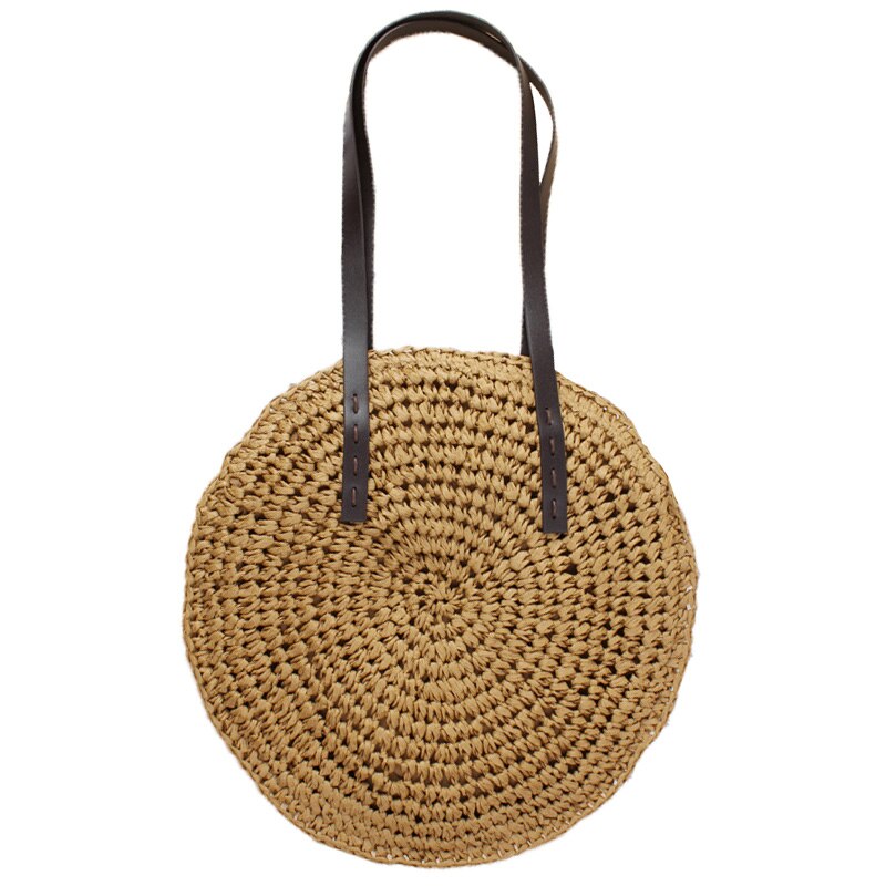 Handmade Round Women Handbag Knitted Straw Bag Bohemian Summer Beach Bags Female Shoulder Bag Hand Woven Circular Tote