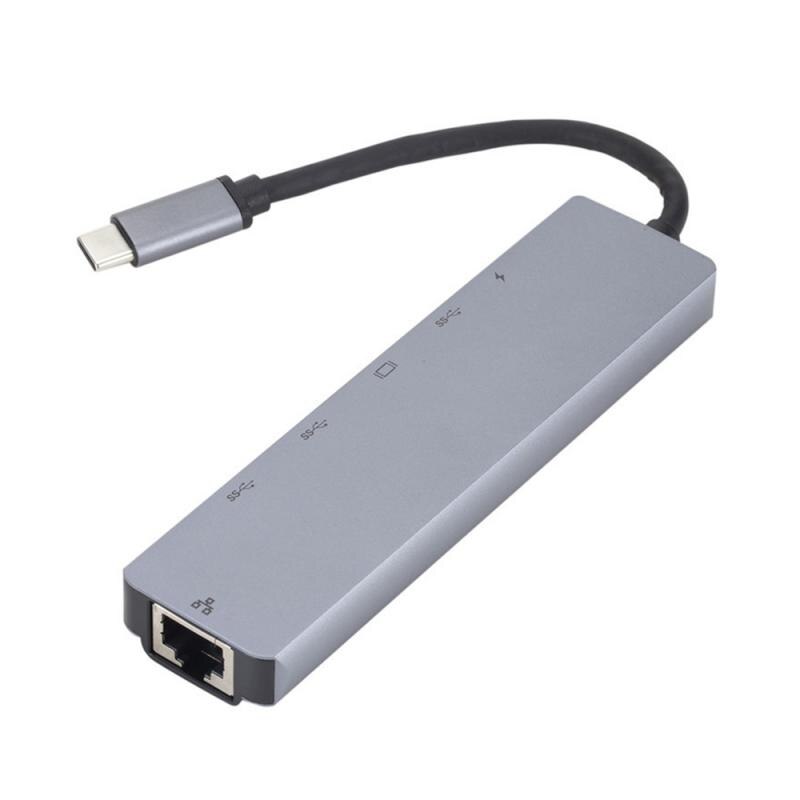 Professionele Mode 6 In 1 Usb Type C Hub Adapter Dock Met 4K Hdmi-Compatibel RJ45 Ethernet Lan lading Mobiele Telefoon Accessoire: Default Title