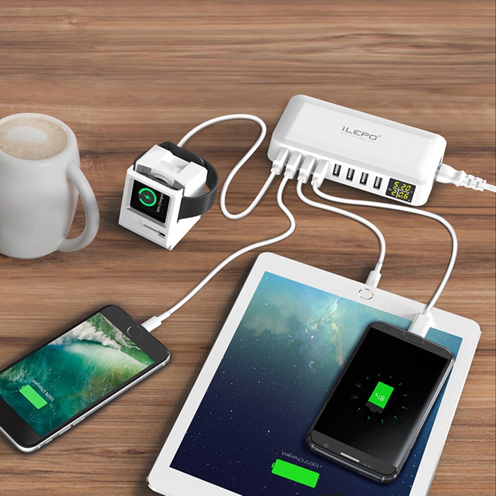 iLEPO Multi Port USB Charger 5V8A LED Show Real Time Charging For iPhone iPad Mini Samsung Huawei Pixel Mi DV AC Power Adapter